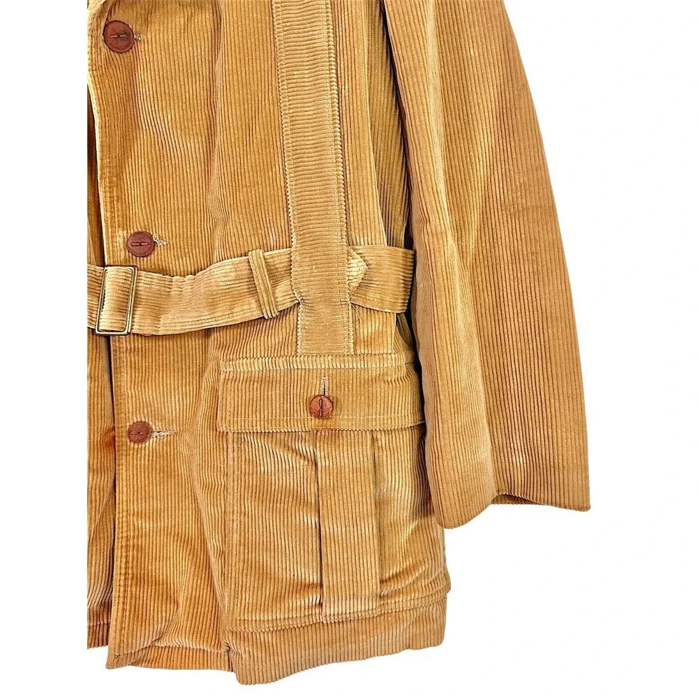 Vintage Campus Outerwear Belted Corduroy Lined Coat Men's 42